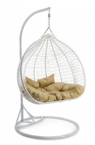 Кресло подвесное (mod. SC-007) с подушкой Металл/Искусственный ротанг, стойка:137х115х200м корзина:137х72х124см, стойка:белый,корзина:белый,. Фото №1