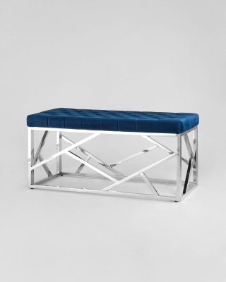 Банкетка-скамейка АРТ ДЕКО велюр синий сталь серебро. Фото