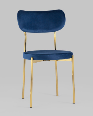 Стул Барбара велюр синий золотые ножки. Фото