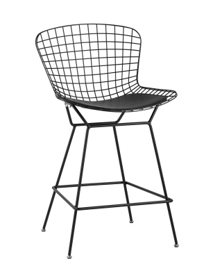 Стул полубарный с низкой спинкой Bertoia черный с черной подушкой фото Стул полубарный с низкой спинкой Bertoia черный с черной подушкой. Фото №2