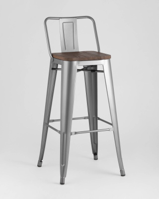 Стул барный TOLIX WOOD со спинкой серебристый матовый. Фото
