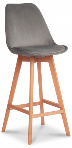 Стул Secret De Maison TULIP SOFT BAR (mod. 75) вельвет/дерево , 48 х 57 х 104 см, светло-серый (HLR19)/натуральный  (поставляется по 4 шт). Фото №1