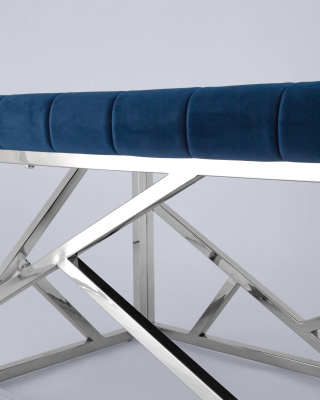 Банкетка-скамейка АРТ ДЕКО велюр синий сталь серебро. Фото