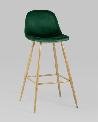 Стул барный Валенсия велюр зеленый ножки цвет дерево фото Стул барный Валенсия велюр зеленый ножки цвет дерево. Фото №3